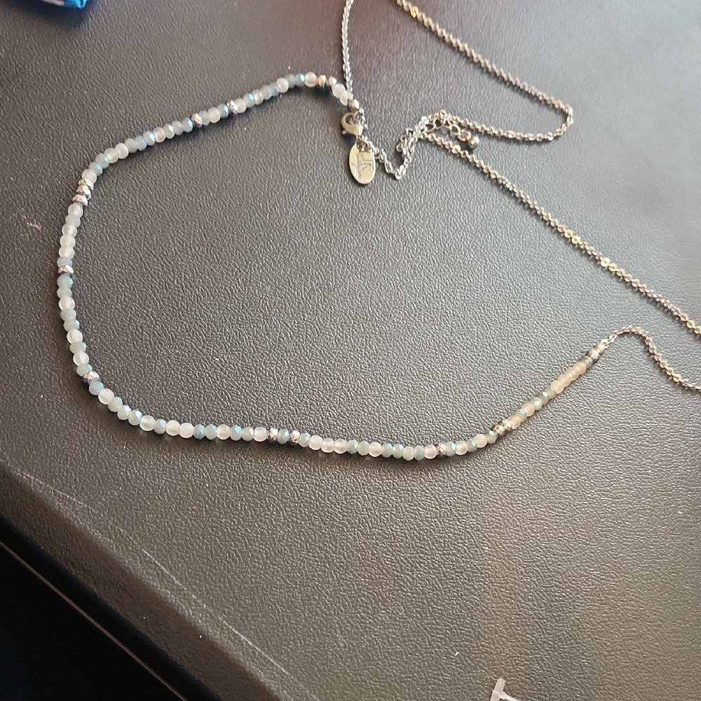 Elegant Silver Blue Beaded Necklace JK by 31